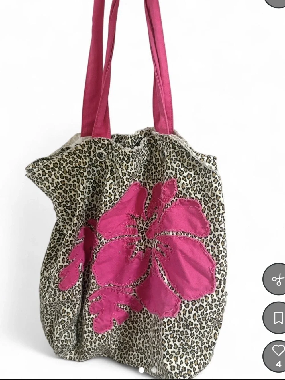 Old Navy Leopard Tote with Bright Pink Floral Patch